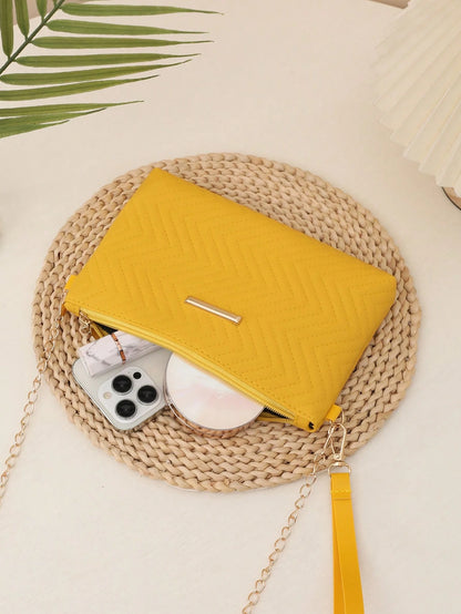 New Women's Handbag, Classic Versatile Shoulder Bag, Fashionable Compact Square Crossbody Bag, Mini PU Embossed Minimalist Solid Color Clutch Shoulder Chain Bag, Chic & Elegant