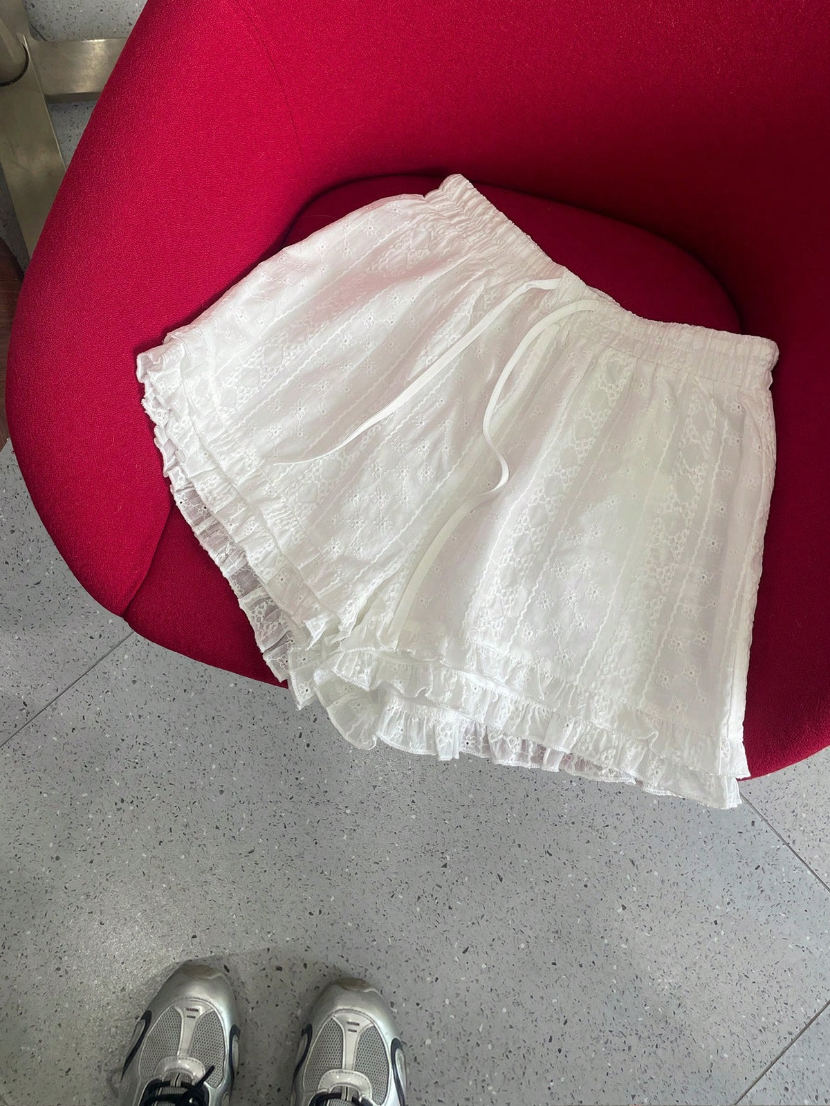 New Women's Layered Ruffled Lace Elegant Casual Versatile Tie-Up Shorts, Suitable For Daily Wear White Summer, Aesthetic