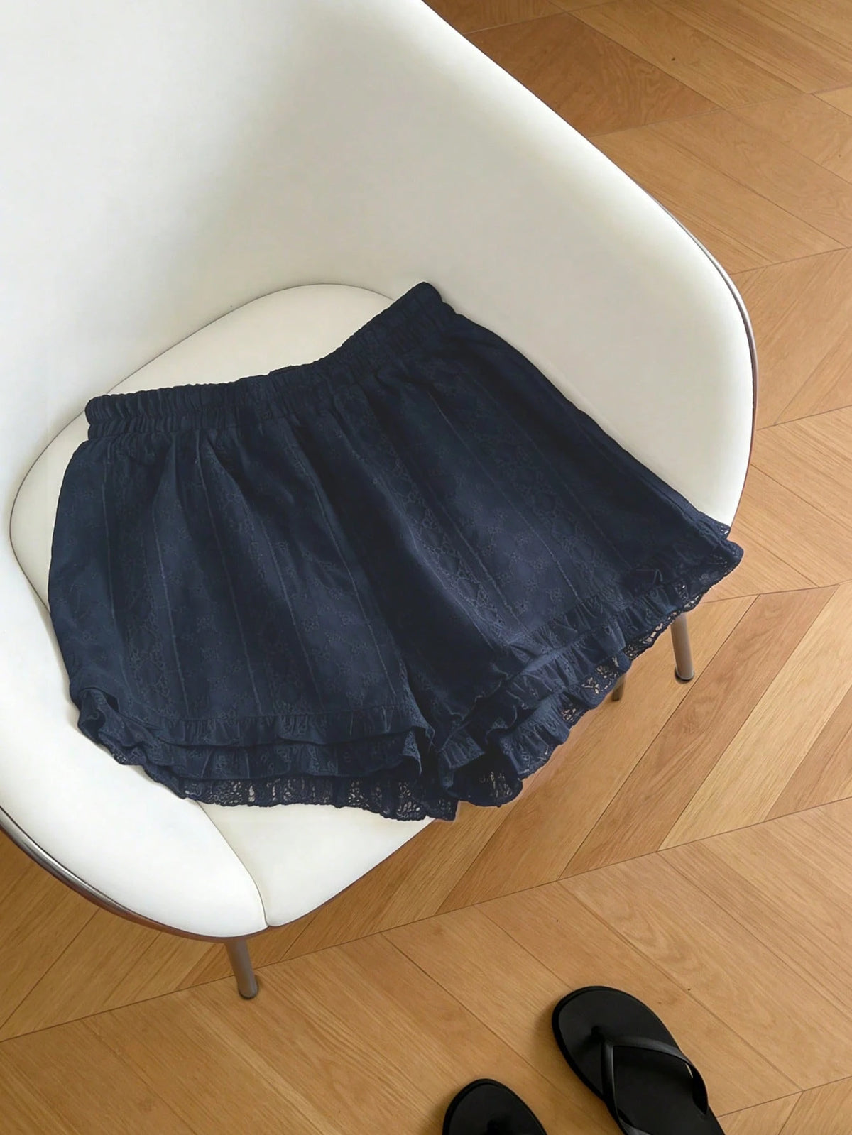New Women's Layered Ruffled Lace Elegant Casual Versatile Tie-Up Shorts, Suitable For Daily Wear White Summer, Aesthetic