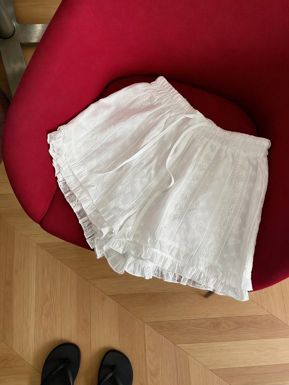 New Women's Layered Ruffled Lace Elegant Casual Versatile Tie-Up Shorts, Suitable For Daily Wear White Summer, Aesthetic