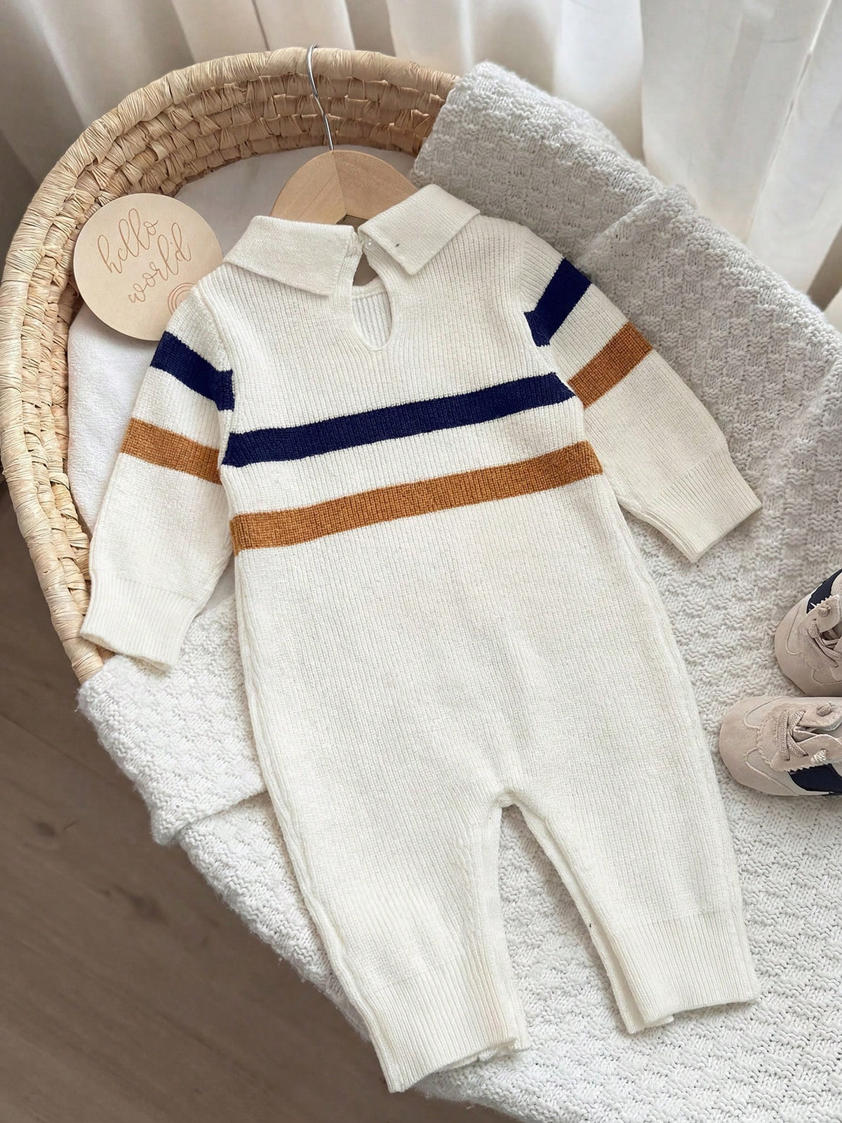Newborn Baby Boy Cartoon Pattern Patchwork Casual Daily Knit Autumn Jumpsuit