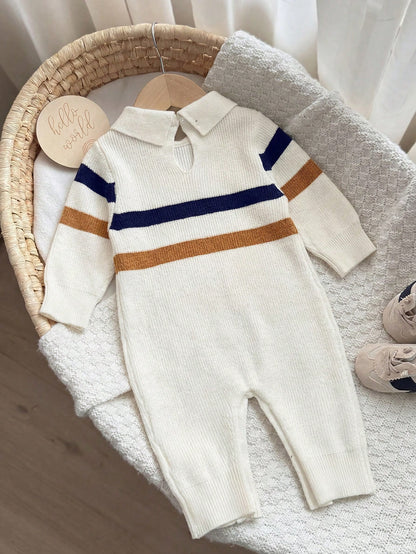 Newborn Baby Boy Cartoon Pattern Patchwork Casual Daily Knit Autumn Jumpsuit