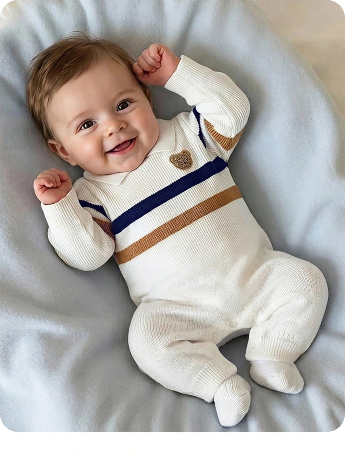 Newborn Baby Boy Cartoon Pattern Patchwork Casual Daily Knit Autumn Jumpsuit
