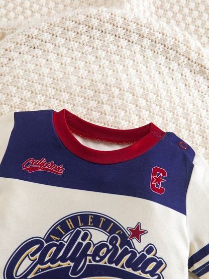 Newborn Baby Boy Clothes Off-White Summer Casual Vacation Sports Letter Print Short Sleeve T-Shirt And Shorts Set,Basketball Football Baseball Outfit