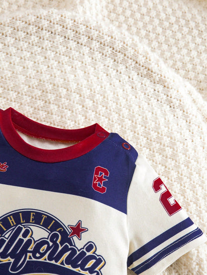 Newborn Baby Boy Clothes Off-White Summer Casual Vacation Sports Letter Print Short Sleeve T-Shirt And Shorts Set,Basketball Football Baseball Outfit
