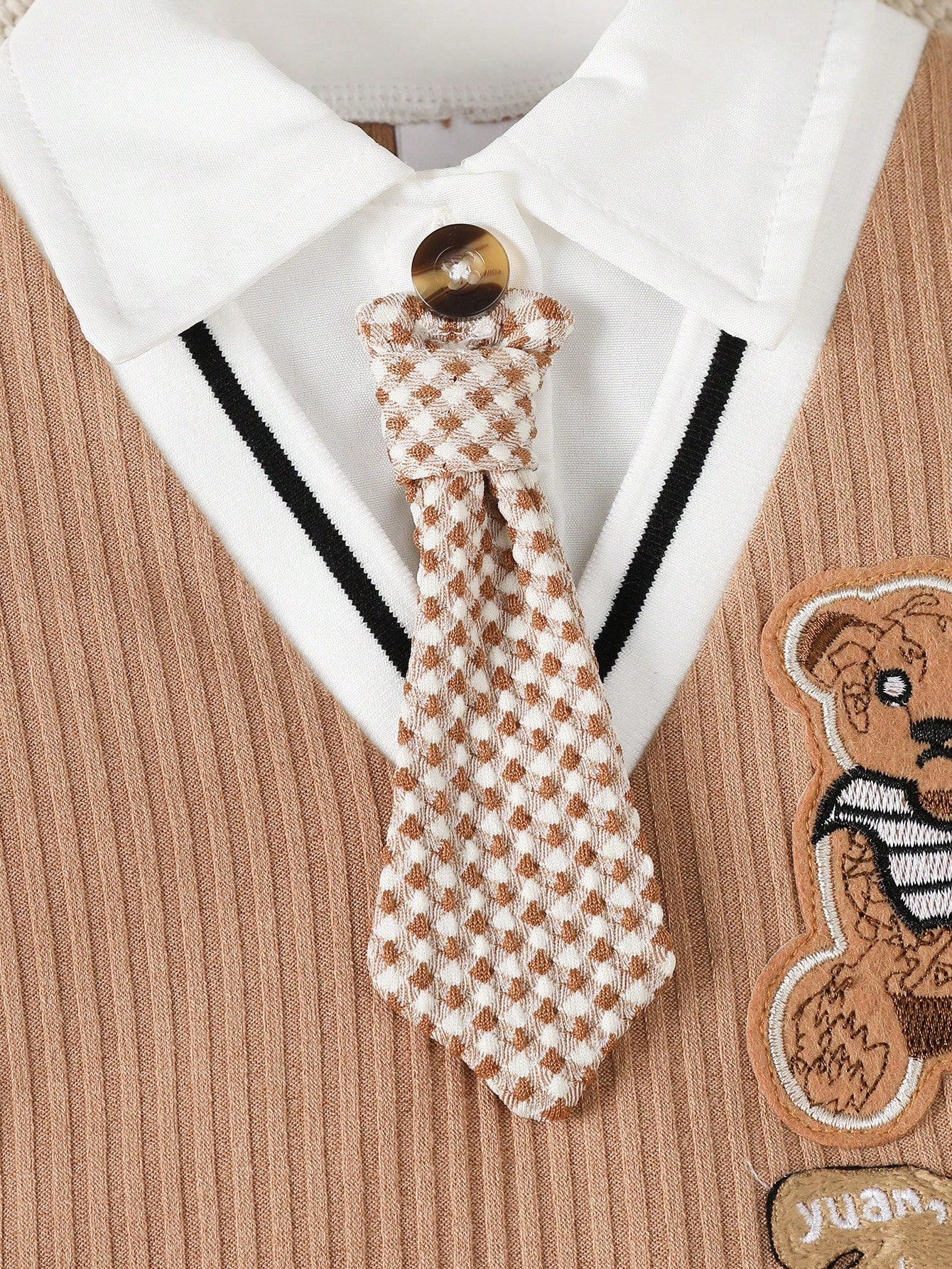 Newborn Baby Boy Gentleman Style Cute Bear Short Sleeve Jumpsuit, Suitable For 0-18 Months Boys Birthday Party