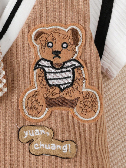 Newborn Baby Boy Gentleman Style Cute Bear Short Sleeve Jumpsuit, Suitable For 0-18 Months Boys Birthday Party