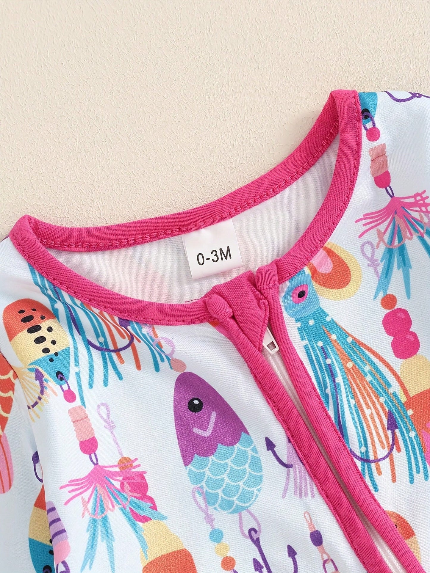 Newborn Baby Boy Girl Fishing Outfit Long Sleeve Zipper Fish Print Romper Jumpsuit Infant Clothes
