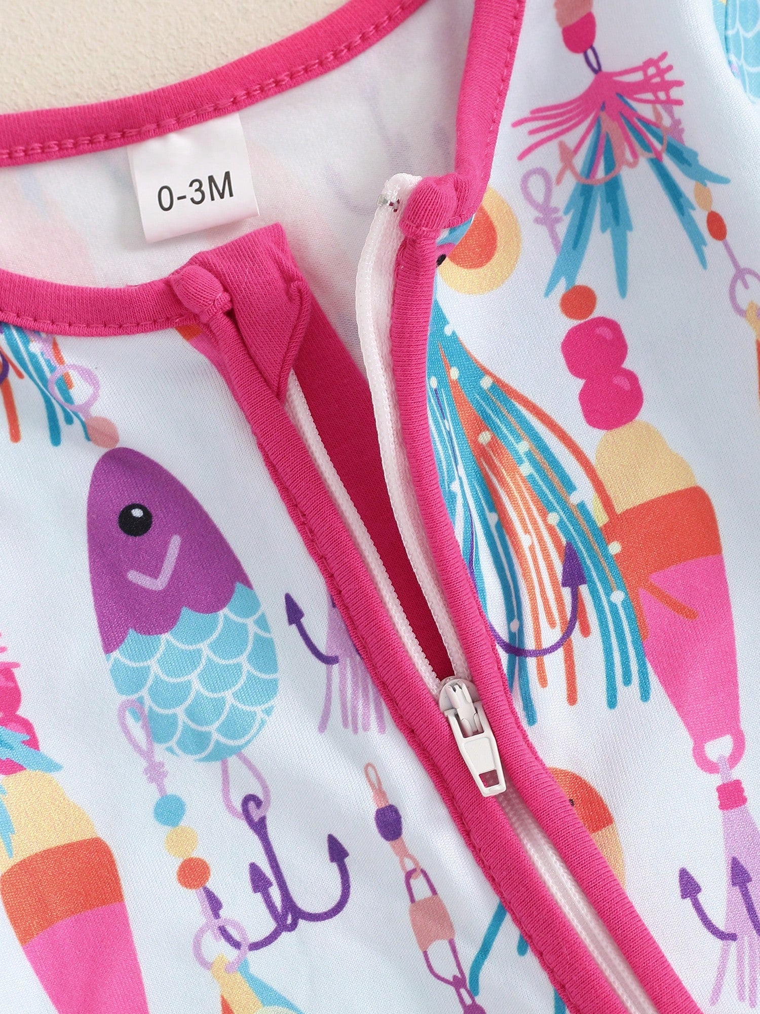 Newborn Baby Boy Girl Fishing Outfit Long Sleeve Zipper Fish Print Romper Jumpsuit Infant Clothes