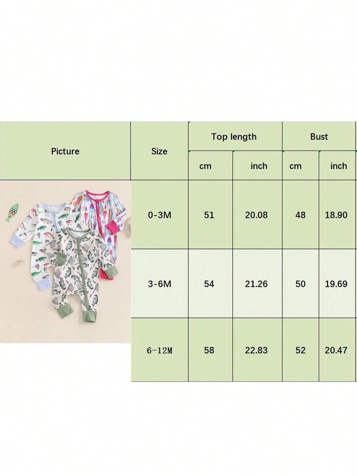 Newborn Baby Boy Girl Fishing Outfit Long Sleeve Zipper Fish Print Romper Jumpsuit Infant Clothes
