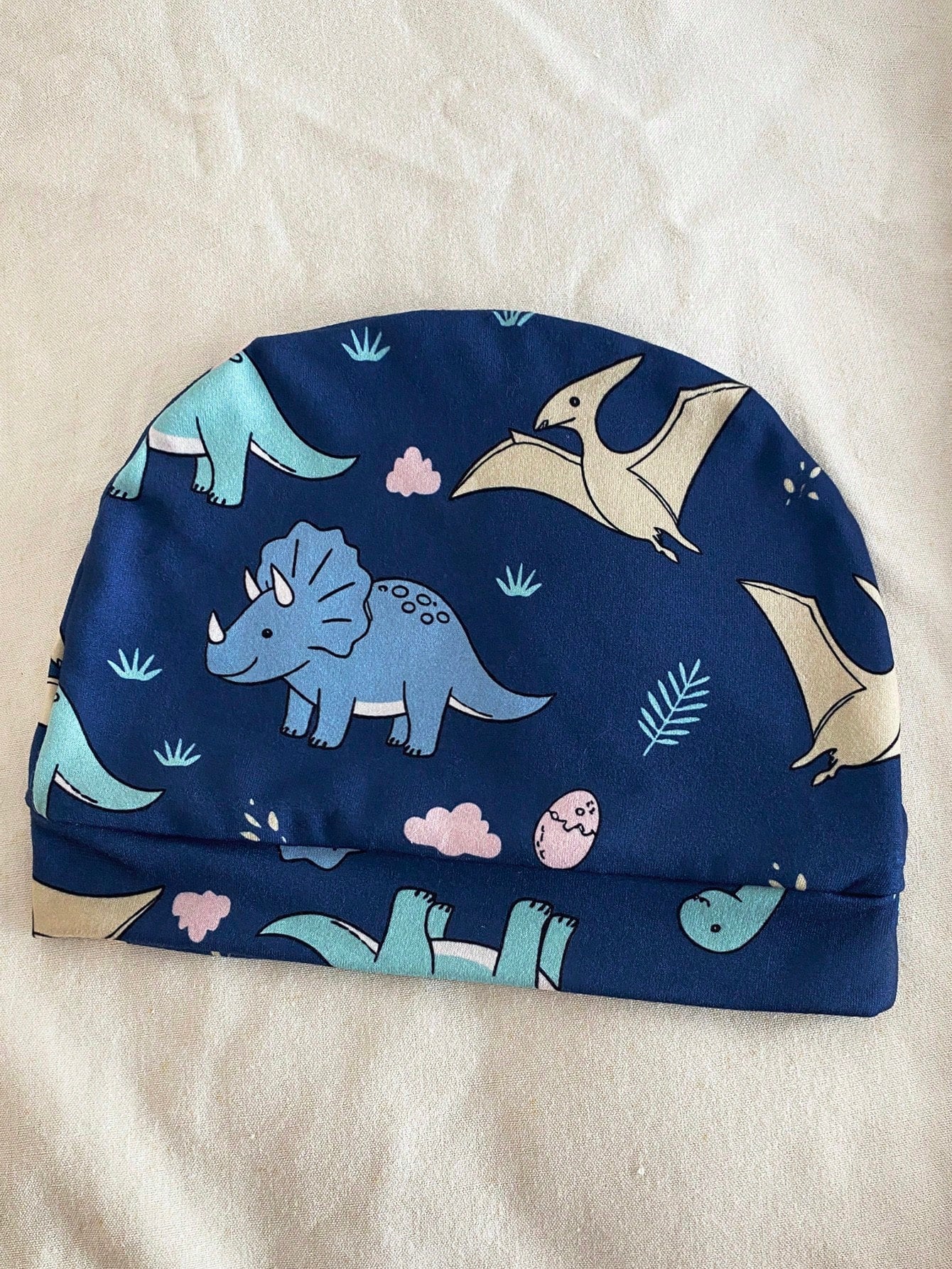 Newborn Baby Cartoon Dinosaur Print Long Sleeve Jumpsuit Pajama With Matching Sleep Hat