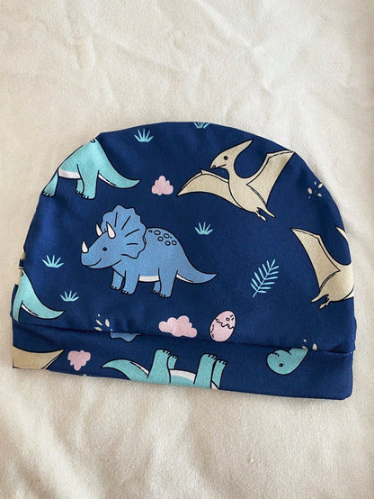 Newborn Baby Cartoon Dinosaur Print Long Sleeve Jumpsuit Pajama With Matching Sleep Hat