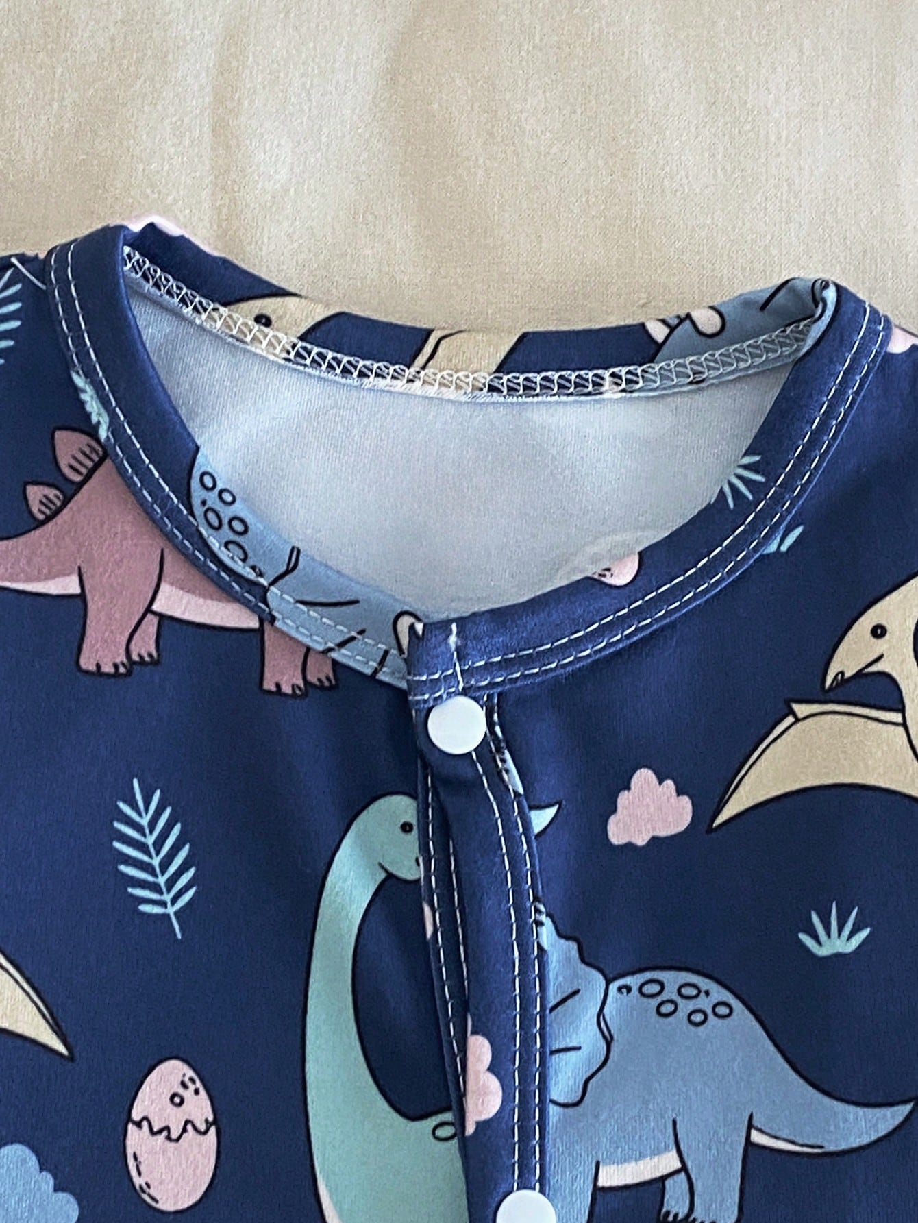 Newborn Baby Cartoon Dinosaur Print Long Sleeve Jumpsuit Pajama With Matching Sleep Hat