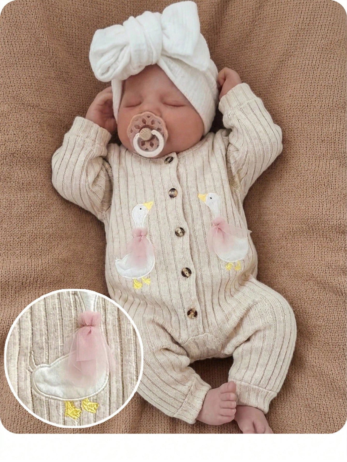 Newborn Baby Girl Cute Casual Knit Duck Pattern Long Sleeve Home Wear Jumpsuit