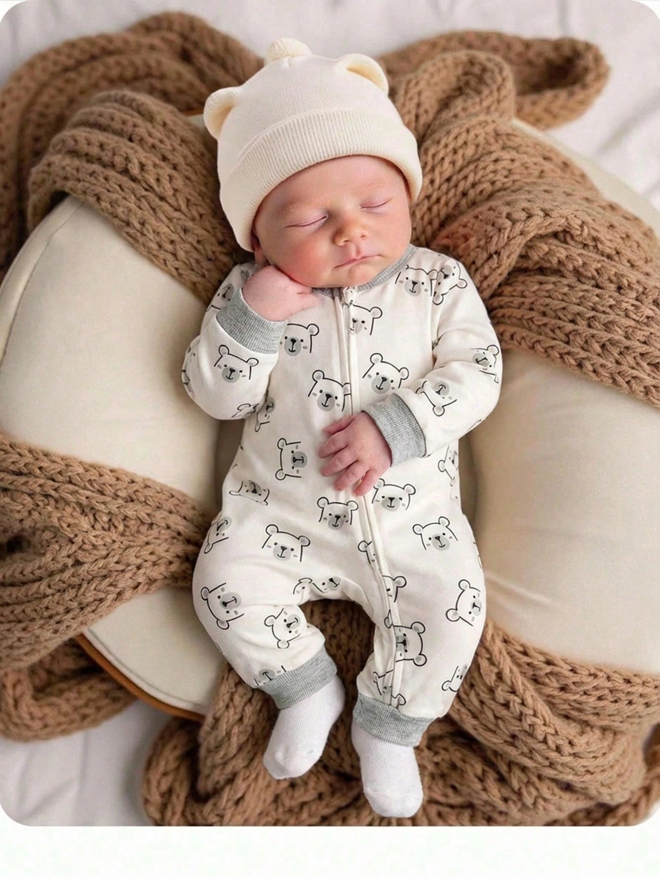 Newborn Baby Girl Cute Casual Knit Duck Pattern Long Sleeve Home Wear Jumpsuit