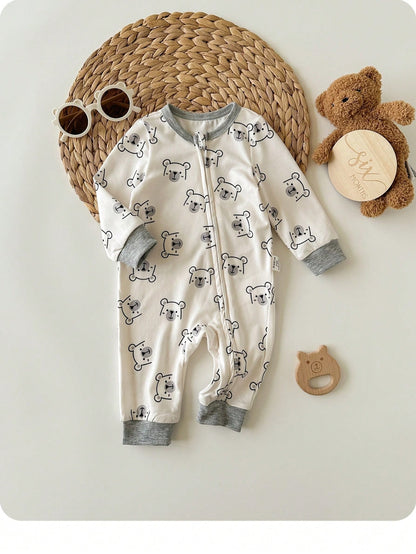 Newborn Baby Girl Cute Casual Knit Duck Pattern Long Sleeve Home Wear Jumpsuit