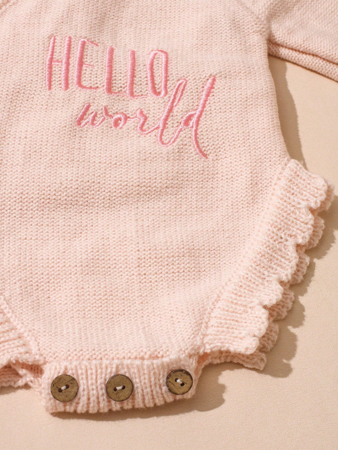 Newborn Baby Girl Knitted Hello World Embroidery Romper With Pom Hat Light Pink Autumn Funny Graphic Photo Shoot Baby Announcement Coming Home Outfit