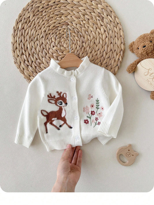 Newborn Baby Girl Loose Casual Minimalist Comfortable Deer Pattern Cardigan Baby Knitwear Autumn Sweater