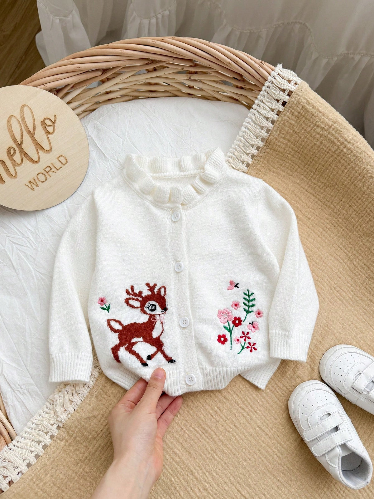 Newborn Baby Girl Loose Casual Minimalist Comfortable Deer Pattern Cardigan Baby Knitwear Autumn Sweater
