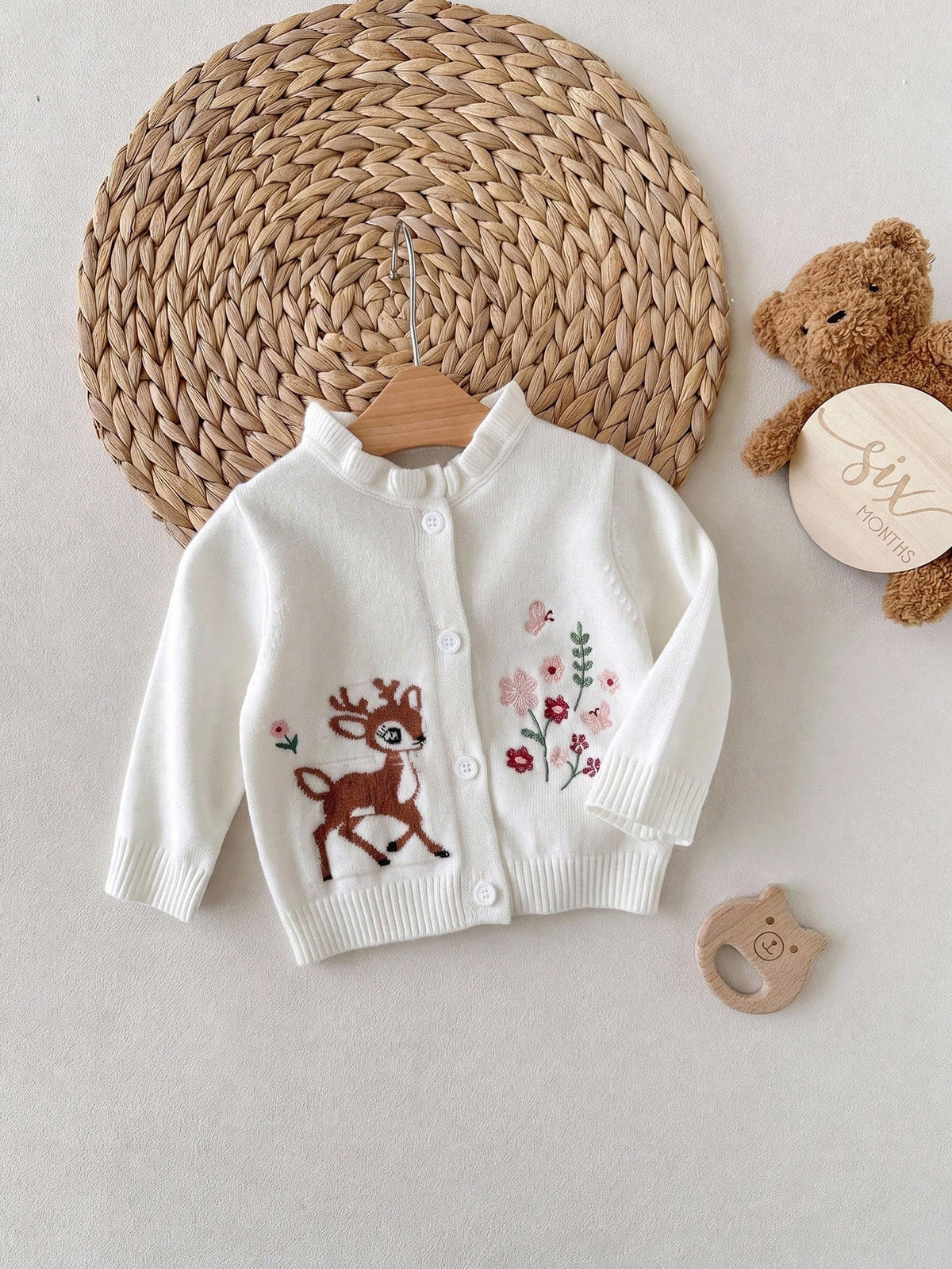 Newborn Baby Girl Loose Casual Minimalist Comfortable Deer Pattern Cardigan Baby Knitwear Autumn Sweater