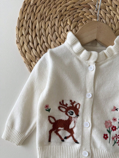 Newborn Baby Girl Loose Casual Minimalist Comfortable Deer Pattern Cardigan Baby Knitwear Autumn Sweater