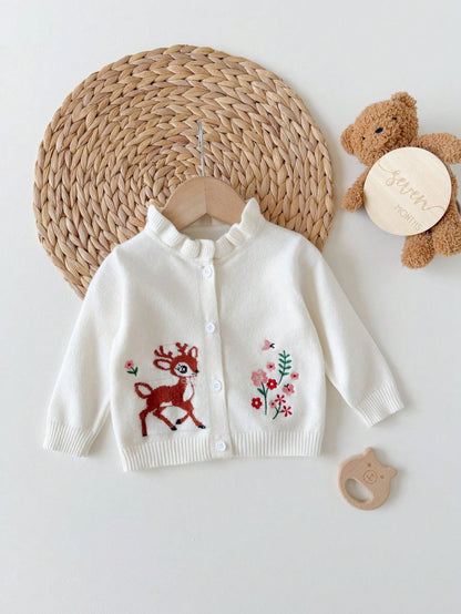 Newborn Baby Girl Loose Casual Minimalist Comfortable Deer Pattern Cardigan Baby Knitwear Autumn Sweater