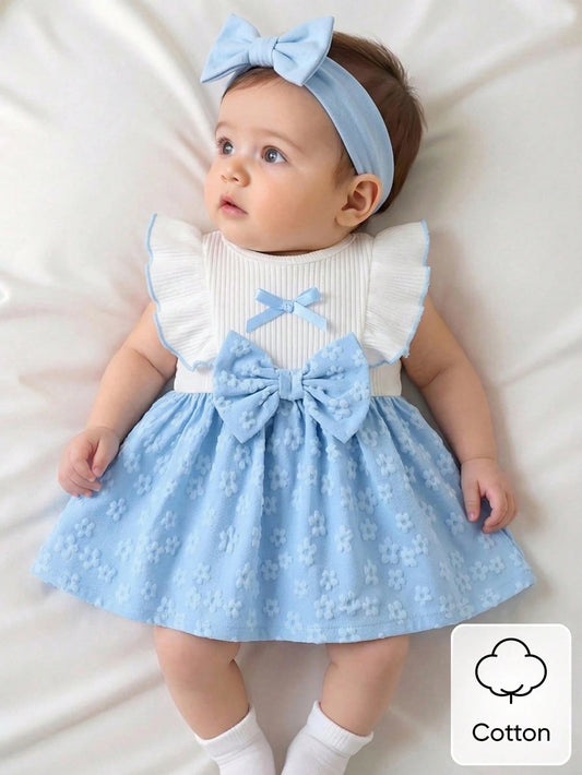 Newborn Baby Girl White Sleeveless Lace Collar Patchwork Pink Bow Dress New Elegant Retro Cute Fabric Comfortable