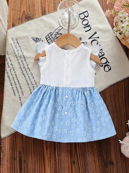 Newborn Baby Girl White Sleeveless Lace Collar Patchwork Pink Bow Dress New Elegant Retro Cute Fabric Comfortable