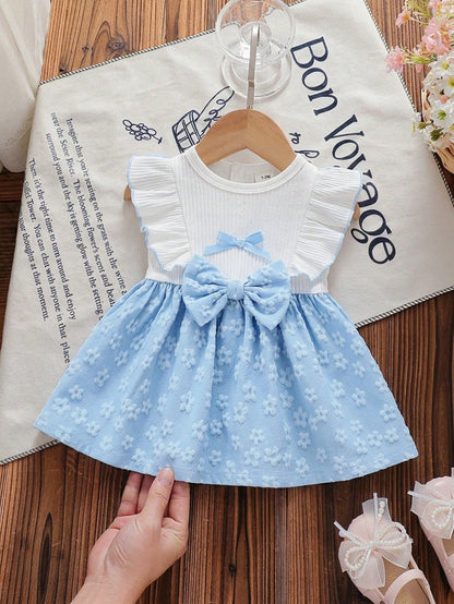 Newborn Baby Girl White Sleeveless Lace Collar Patchwork Pink Bow Dress New Elegant Retro Cute Fabric Comfortable