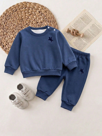Newborn Baby Knight Pattern Long Sleeve Top And Pants Casual Daily Outfit Set