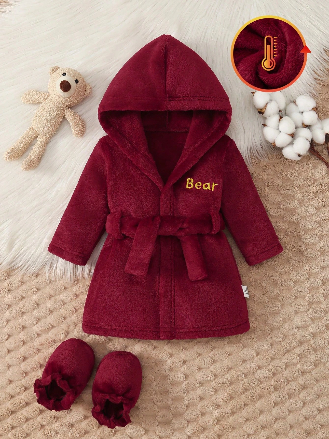 Newborn Baby Robe & Booties Set, Letter Pattern Design, Soft & Comfortable Fabric, Suitable For Children's Casual Wear