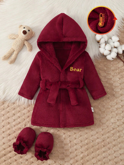 Newborn Baby Robe & Booties Set, Letter Pattern Design, Soft & Comfortable Fabric, Suitable For Children's Casual Wear