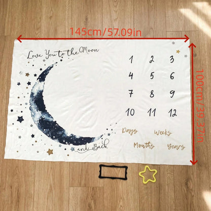 Newborn Forest Galaxy Floral Crescent Moon Theme Fabric Baby Monthly Milestone Commemorative Blanket, Cute Style Month Photo Prop Blanket, Photography Costume Accessory, Portrait Theme Blanket