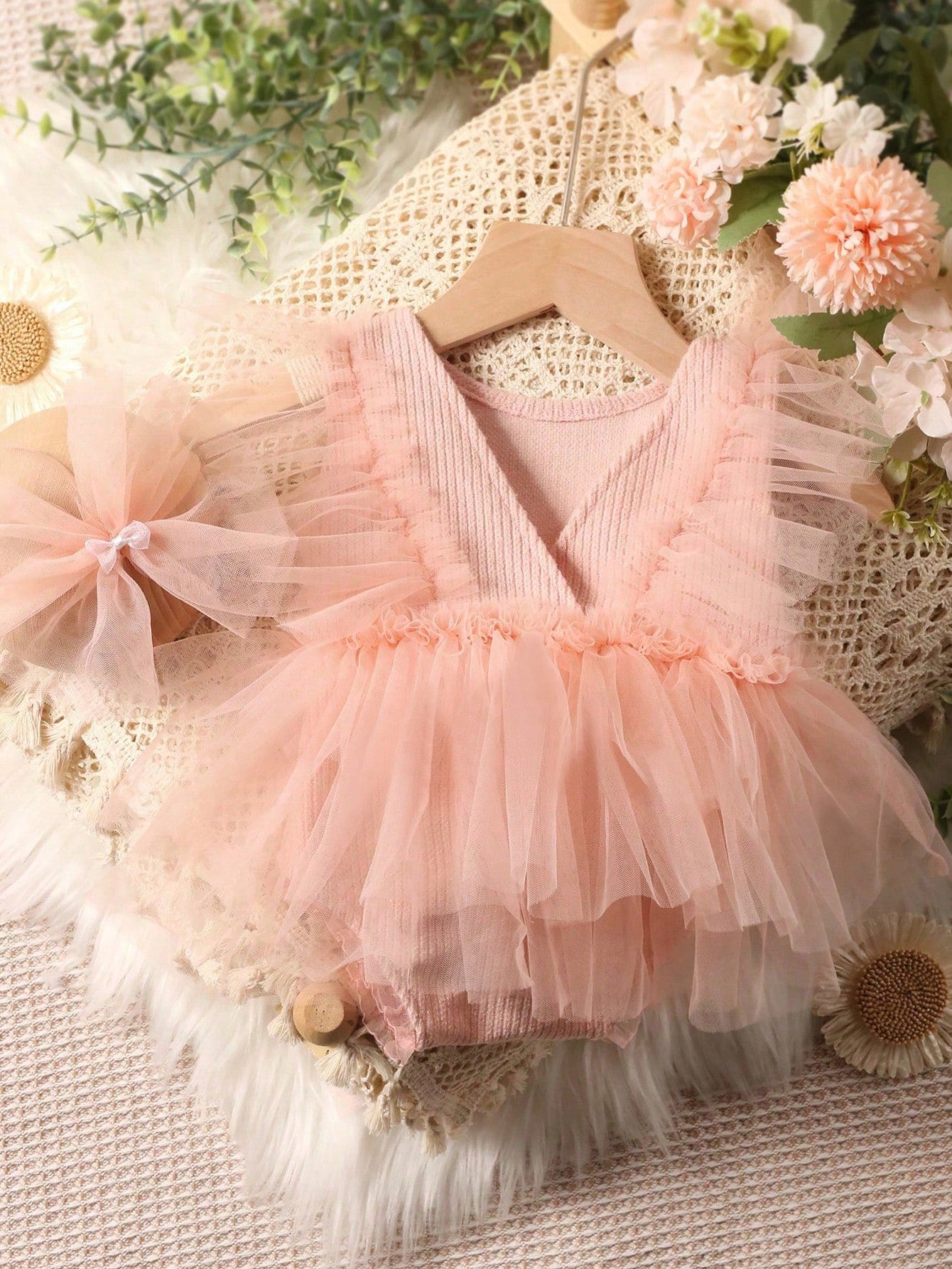 Newborn Girl Photography Outfits Newborn Lace Romper Set Infant Photoshoot Props Baby Girl Contrast Mesh Bodysuit With Headband