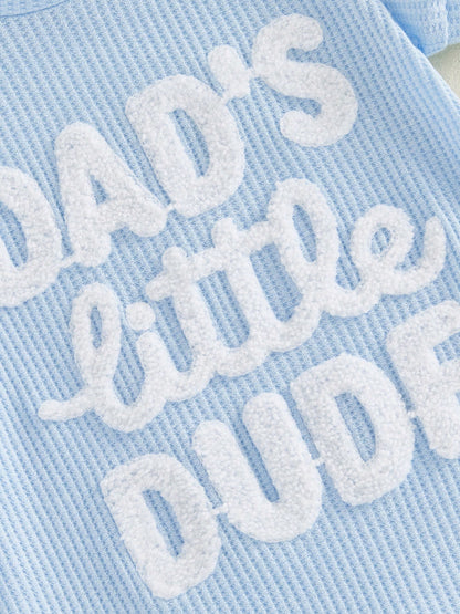 Newborn Infant Baby Boy Summer Jumpsuit Letter Embroidery Short Sleeve Crew Neck Romper Waffle Outfit