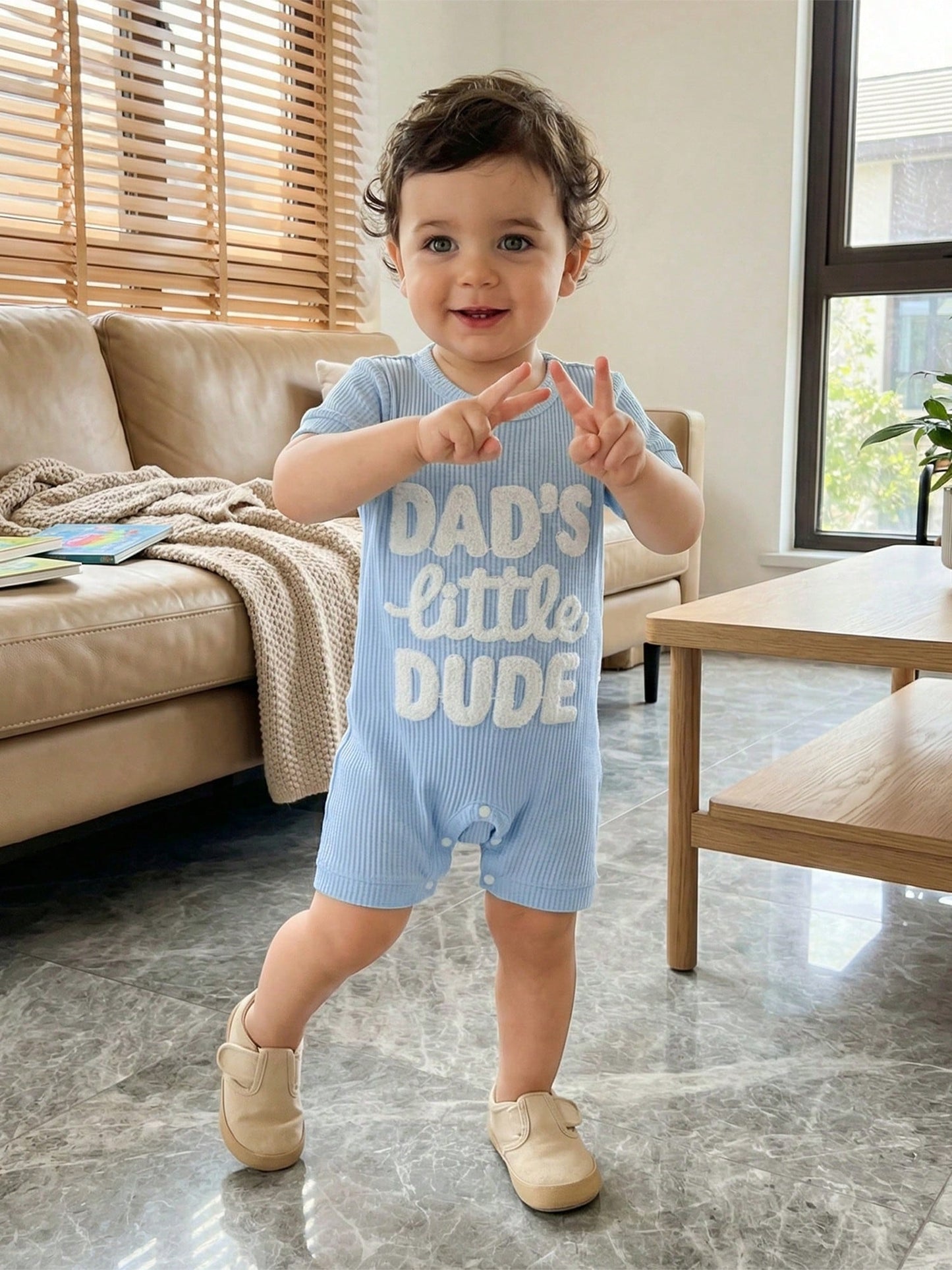 Newborn Infant Baby Boy Summer Jumpsuit Letter Embroidery Short Sleeve Crew Neck Romper Waffle Outfit
