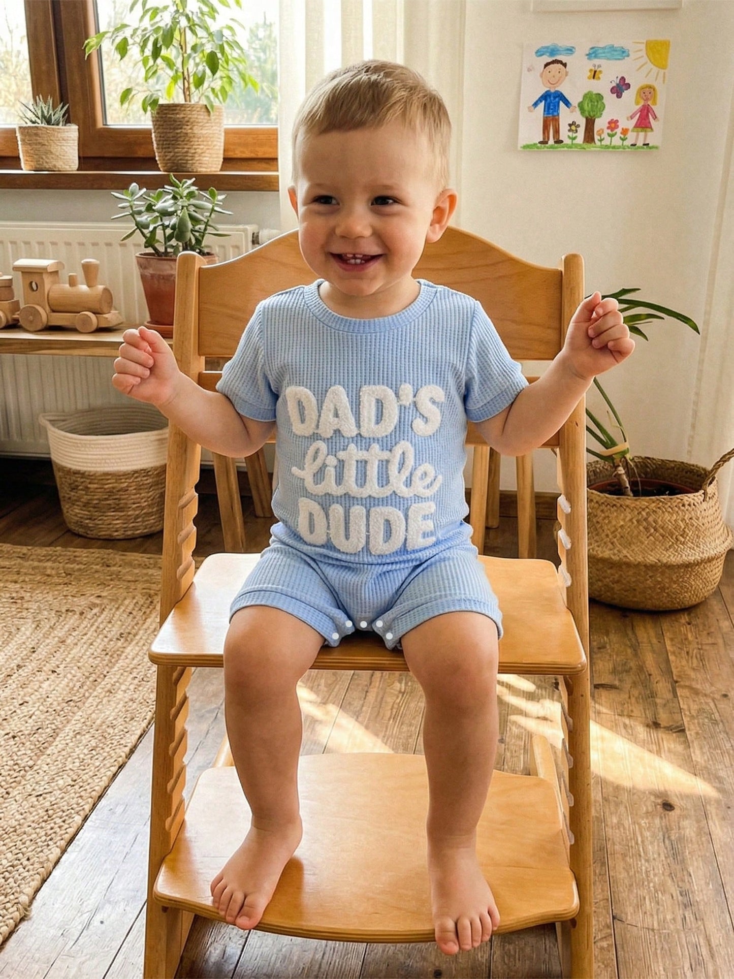 Newborn Infant Baby Boy Summer Jumpsuit Letter Embroidery Short Sleeve Crew Neck Romper Waffle Outfit