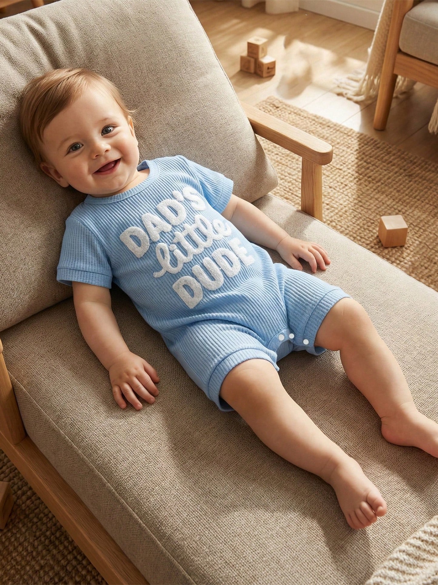 Newborn Infant Baby Boy Summer Jumpsuit Letter Embroidery Short Sleeve Crew Neck Romper Waffle Outfit