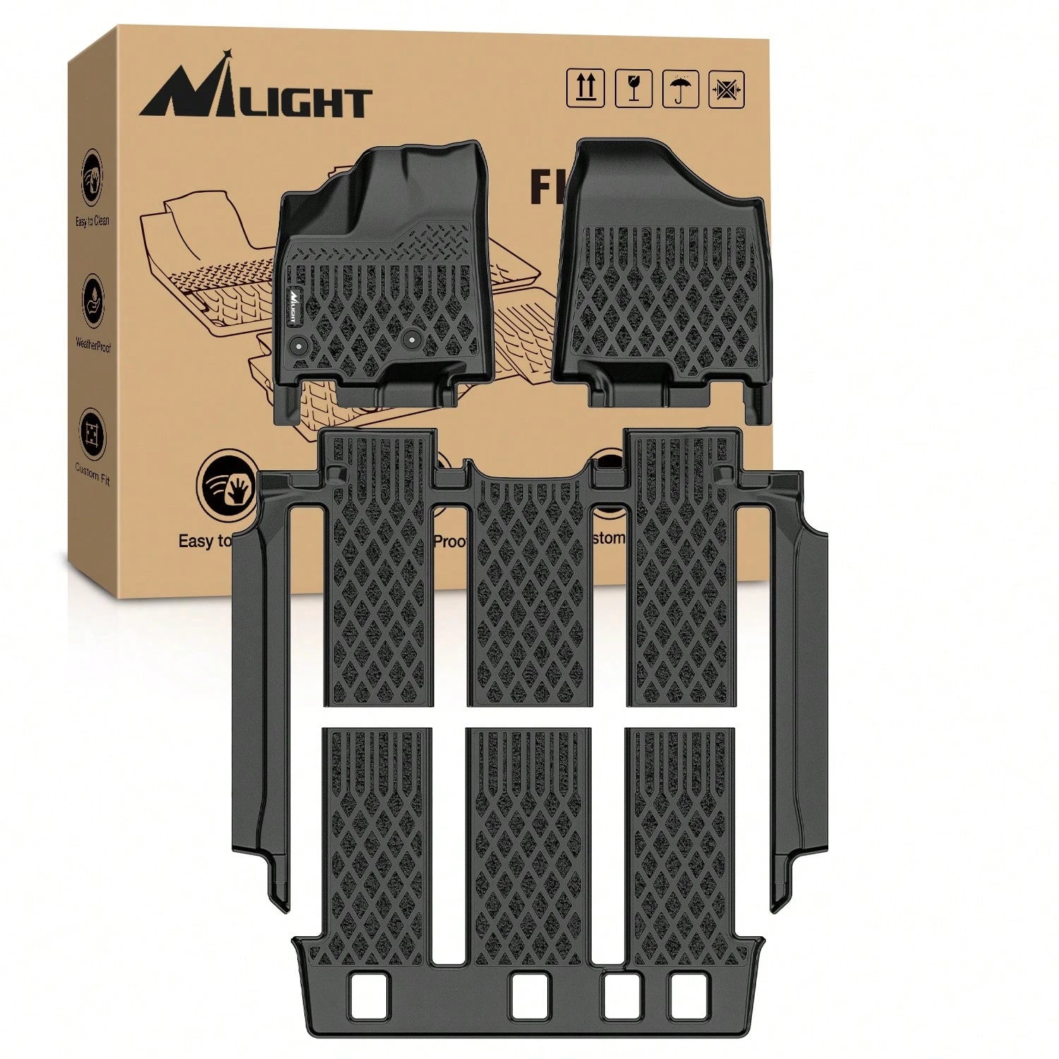 Nilight TPE Floor Mats Compatible With Toyota Sienna 7 Seat 2013-2018| (Without Center Console Only) 2013 2014 2015 2016 2017 2018 2019 2020 All Weather Custom Fit Heavy Duty Floor Liners 2021-2024 S