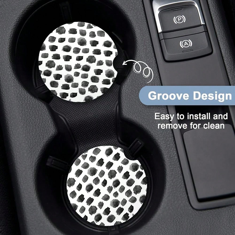 Nipichsha Car Coaster For Cup Holders, 2 Pack Absorbent Ceramic Car Cup Holder Coaster For Drinks, Cute Auto Assecories For Women, Size