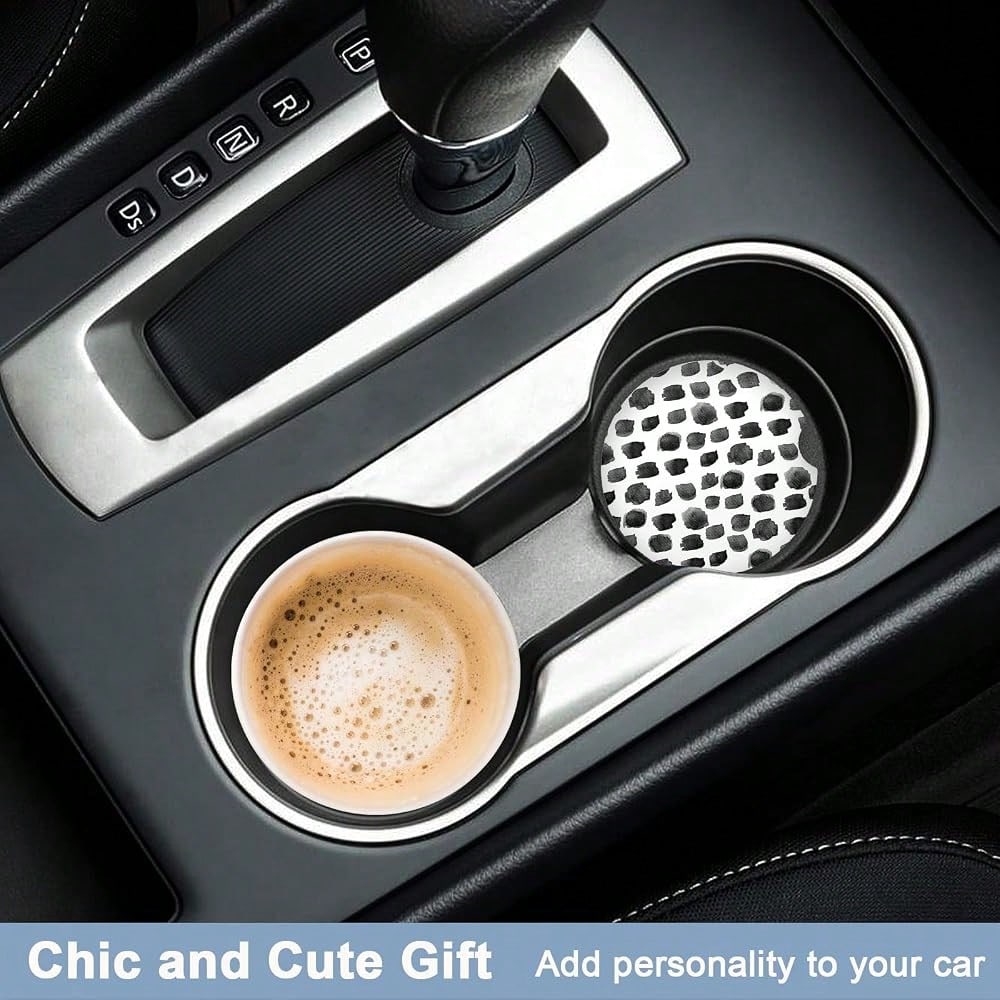 Nipichsha Car Coaster For Cup Holders, 2 Pack Absorbent Ceramic Car Cup Holder Coaster For Drinks, Cute Auto Assecories For Women, Size