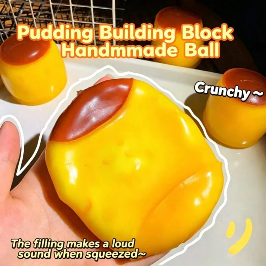 Non‑Rebound Slow Caramel Pudding Stress Ball, Soft Crispy Bead Filled Sticky Silicone Squeeze Toy, Realistic Food Dessert Handmade Fidget Toy Adult Anxiety Relief & Party Favors