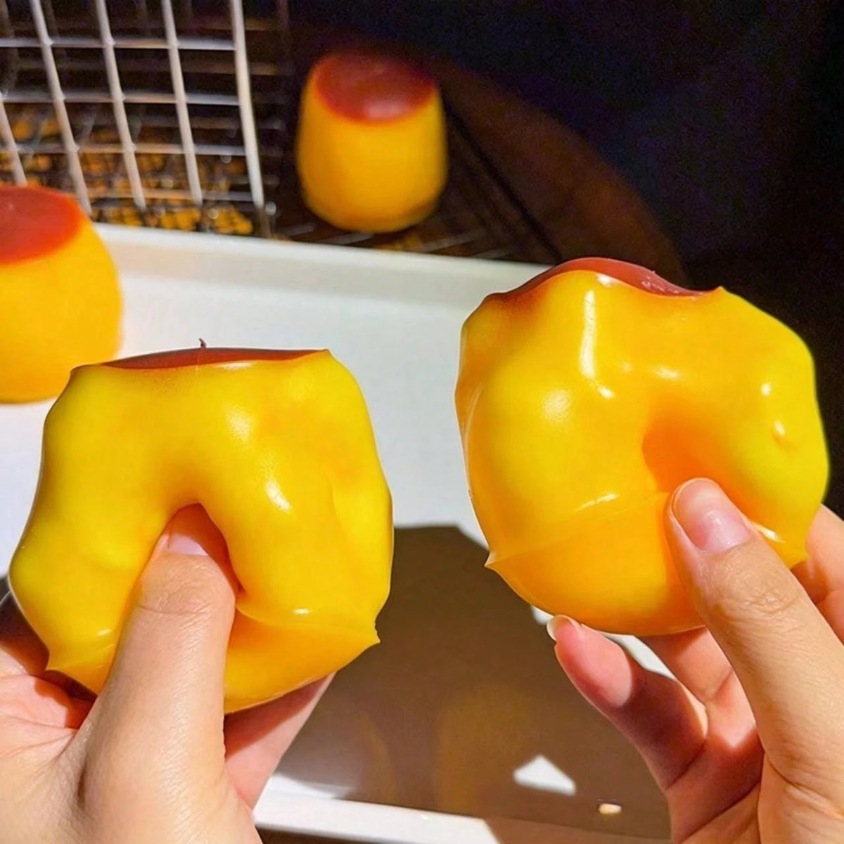 Non‑Rebound Slow Caramel Pudding Stress Ball, Soft Crispy Bead Filled Sticky Silicone Squeeze Toy, Realistic Food Dessert Handmade Fidget Toy Adult Anxiety Relief & Party Favors