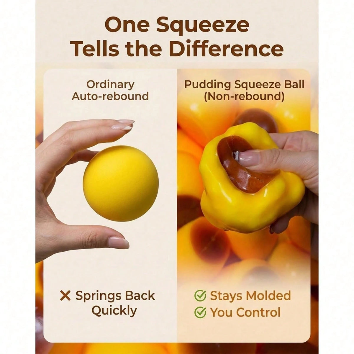 Non‑Rebound Slow Caramel Pudding Stress Ball, Soft Crispy Bead Filled Sticky Silicone Squeeze Toy, Realistic Food Dessert Handmade Fidget Toy Adult Anxiety Relief & Party Favors