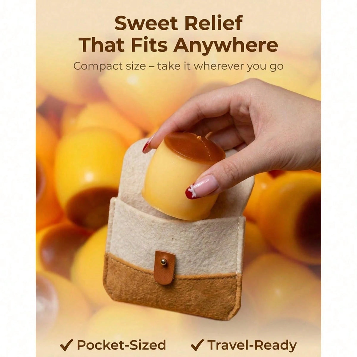 Non‑Rebound Slow Caramel Pudding Stress Ball, Soft Crispy Bead Filled Sticky Silicone Squeeze Toy, Realistic Food Dessert Handmade Fidget Toy Adult Anxiety Relief & Party Favors