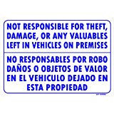 NOT RESPONSIBLE FOR THEFT BILINGUAL SIGN, AP-128BIL
