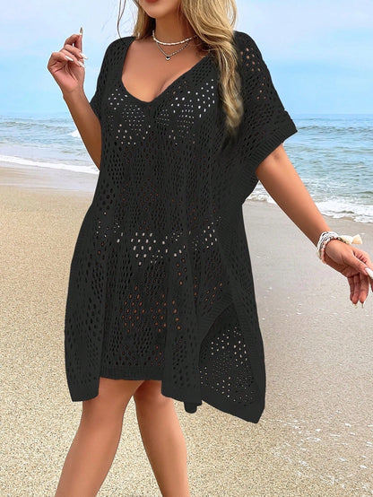 NZZOF Plus Size Women's Fashionable Casual Hollow Cover-Up Swimsuit Dress (Bikini Not Included) Vacation Beach Black Summer, Aesthetic