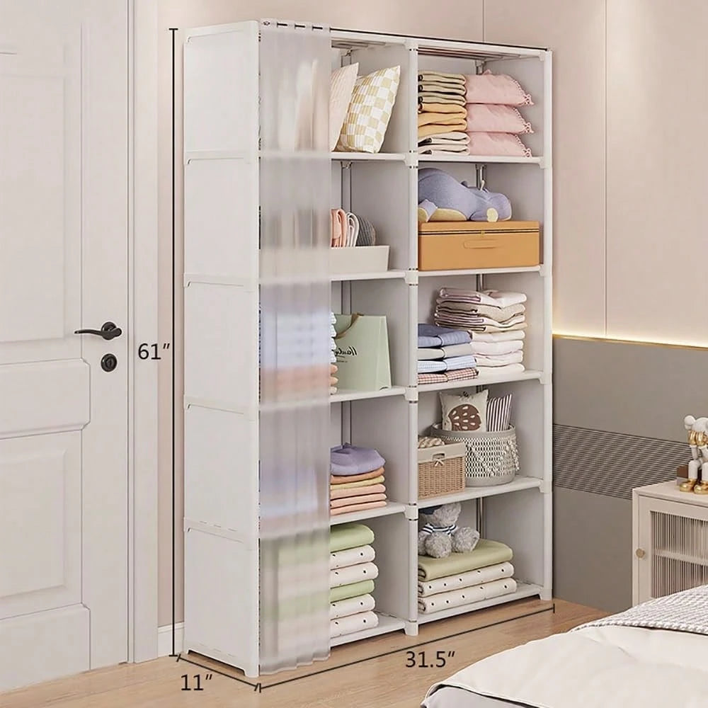 Oaoleer 1PC Portable Wardrobe Folding Wardrobe For Baby Room, Furniture Open Closets Living Room Cabinet Metal Clothes Closet Organizer System Wall Dresser