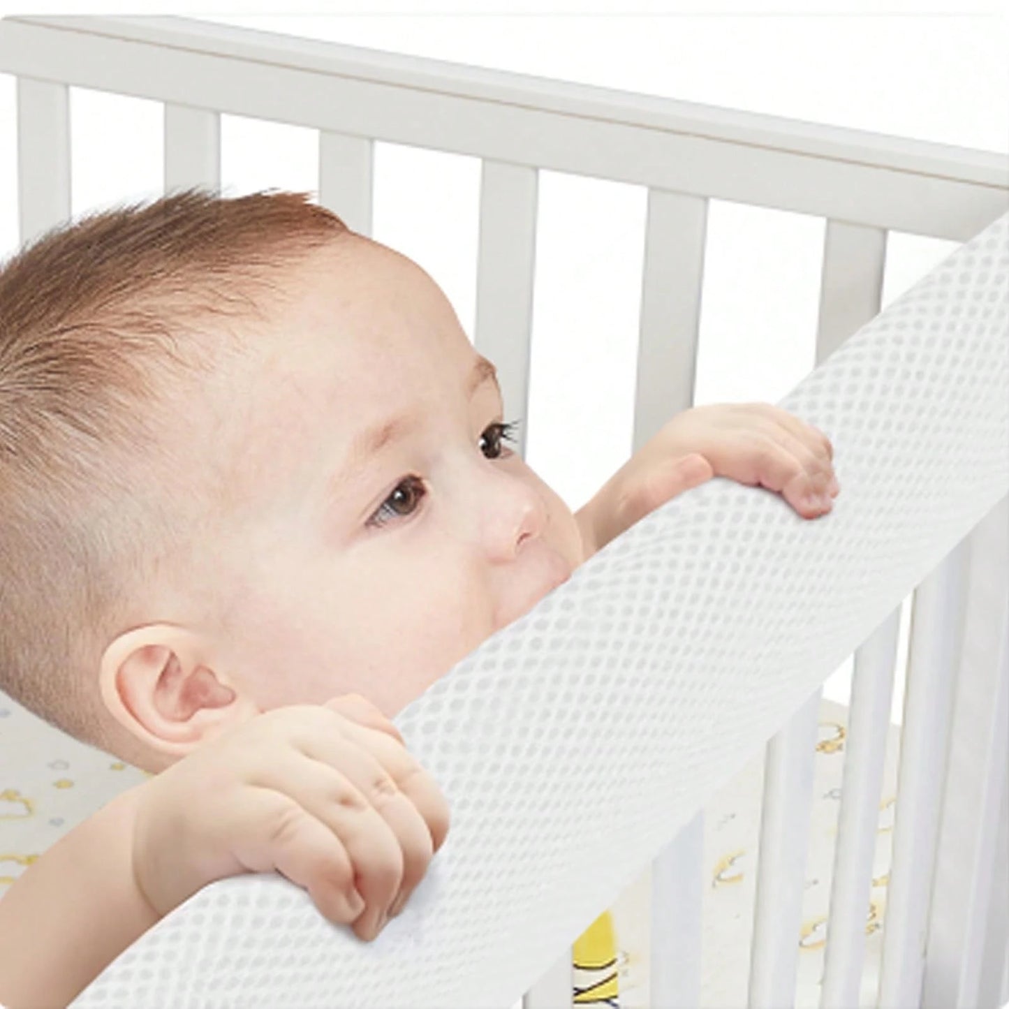 Oaoleer 4 In 1 Breathable Crib Rail Covers, White Soft Anti-Collision Rail Edge Protector Strip To Protect Baby Teeth