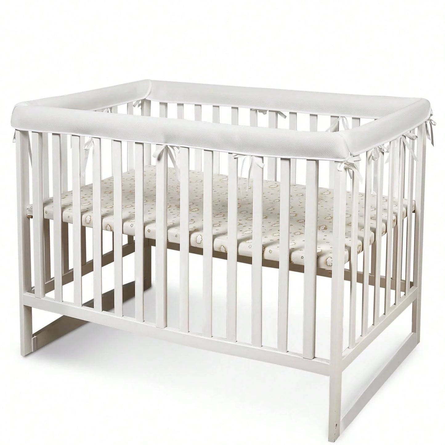 Oaoleer 4 In 1 Breathable Crib Rail Covers, White Soft Anti-Collision Rail Edge Protector Strip To Protect Baby Teeth
